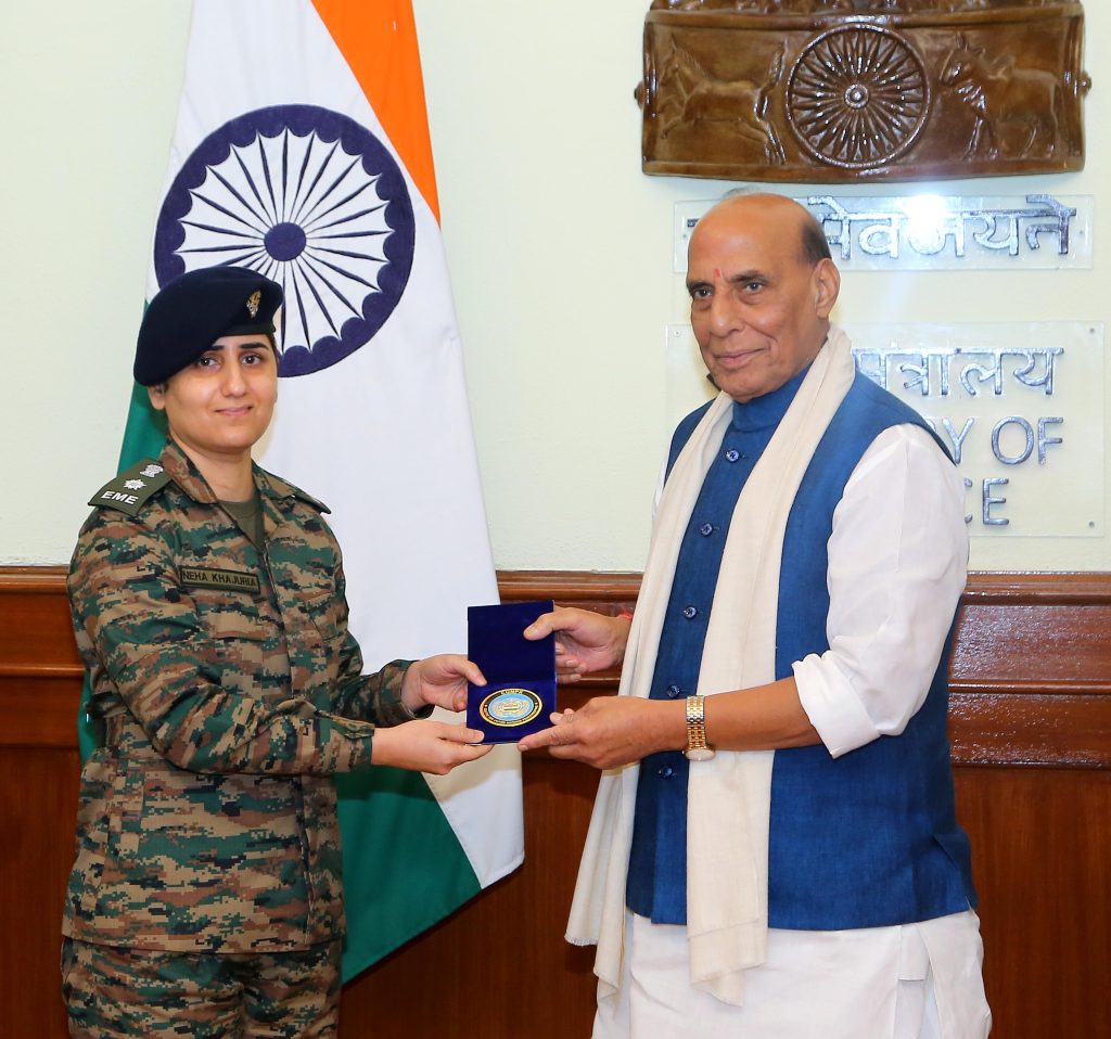 Rajnath Singh Commending an Officer