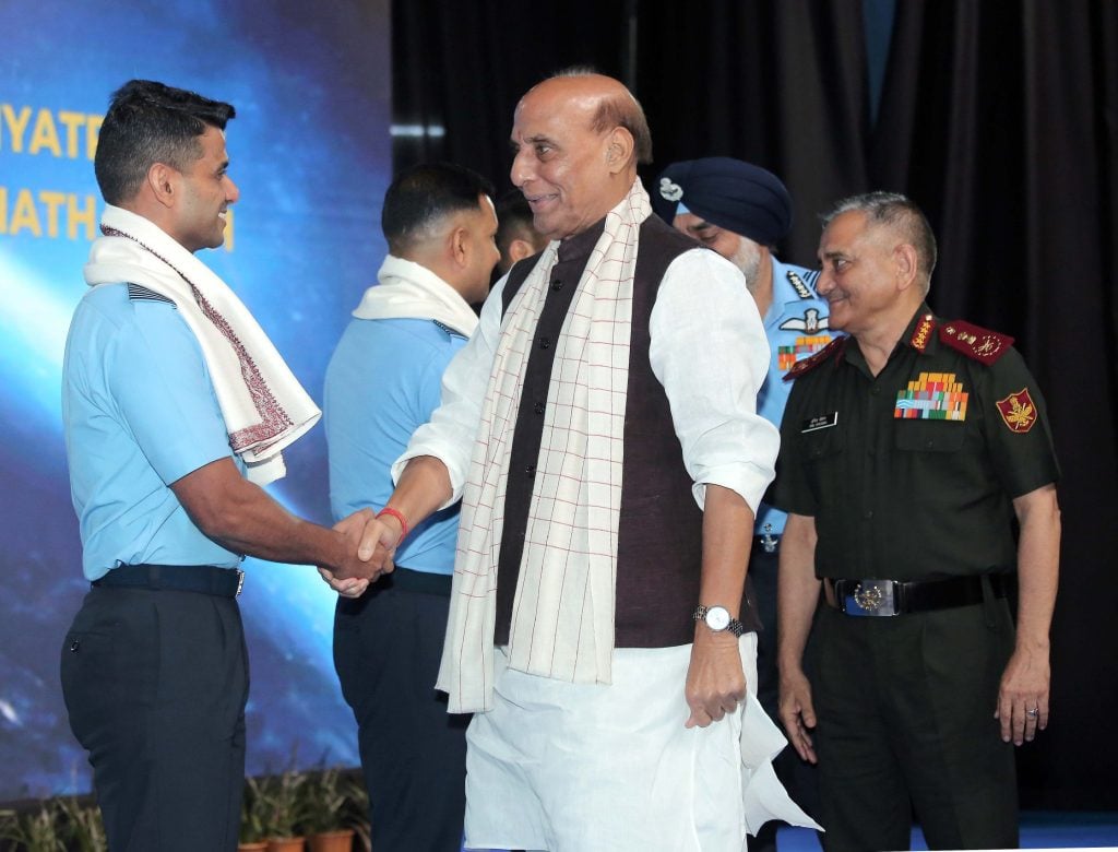 Rajnath Singh with Group Cpt Shubhanshu Shukla