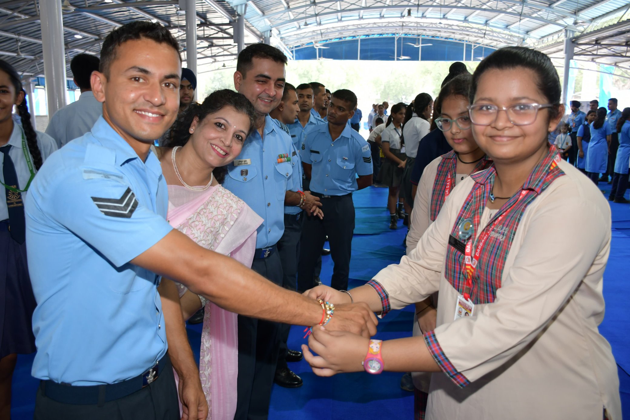 Students Celebrating Rakhi with Air Force