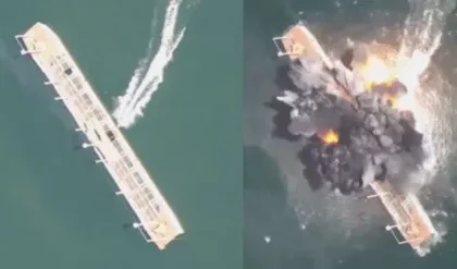 Ukraine Ship Getting Destroyed by Russian Sea Drone