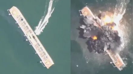 Ukraine Ship Getting Destroyed by Russian Sea Drone