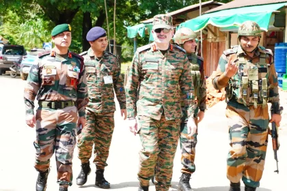 Lt Gen Abhijit S Pendharkar Walking with Other Officers and Soldiers