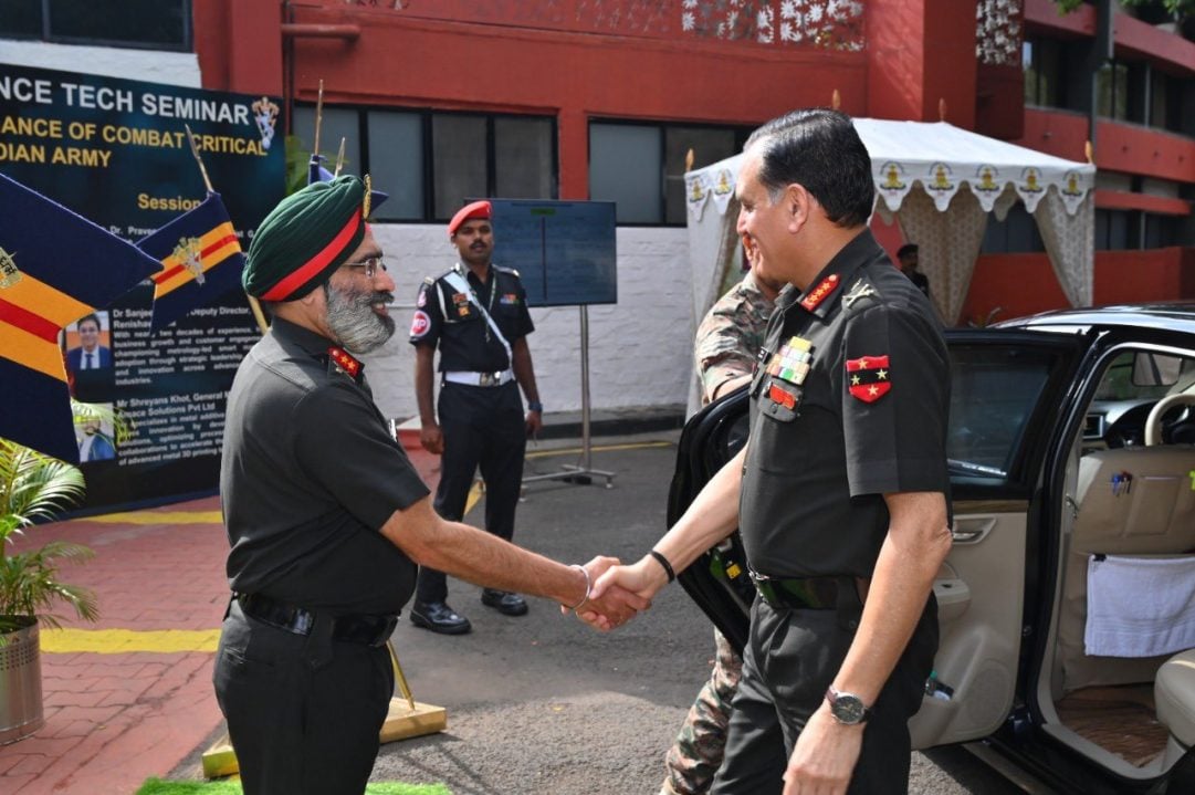 Lt Gen Dhiraj Seth Shaking Hands with Officer