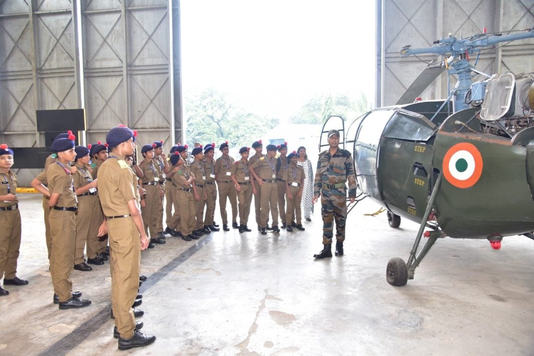 Sainik School Cadets Learning About a Helicopter