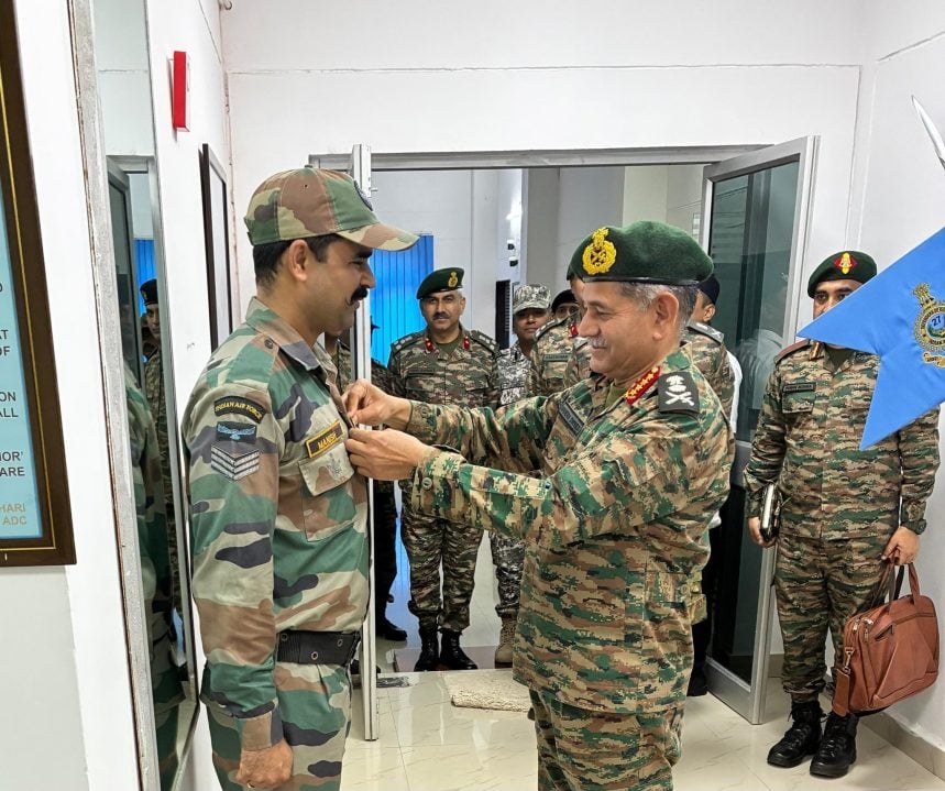 Gen Upendra Dwivedi Commending an Officer