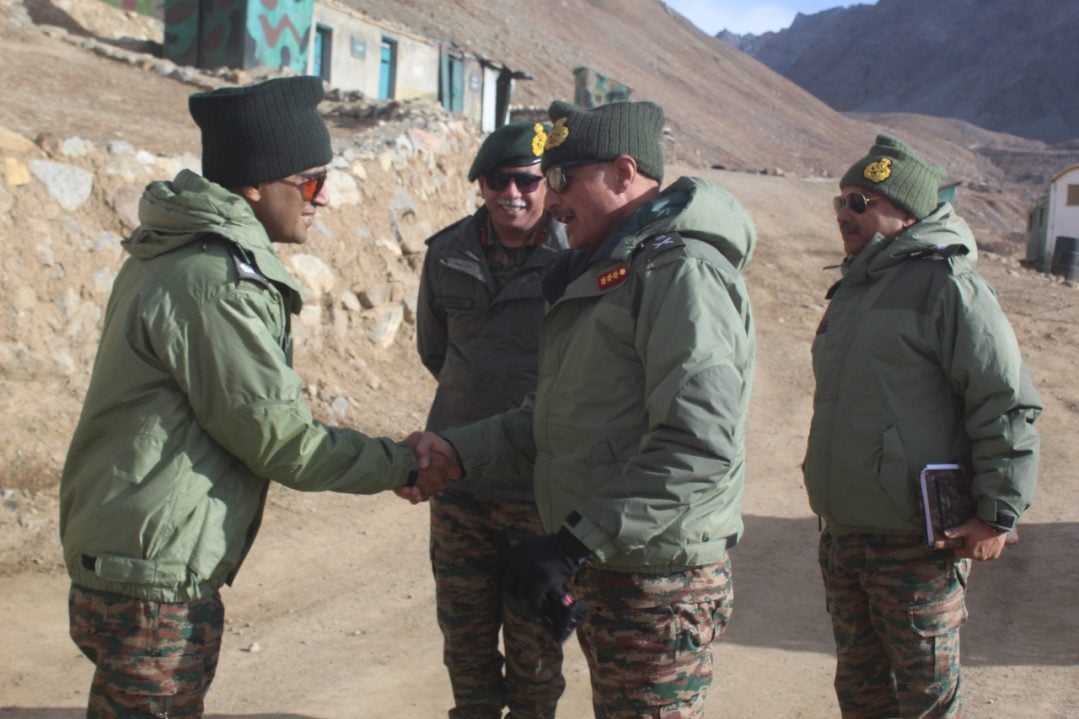 Lt Gen Bhalla Shaking Hands with an Officer