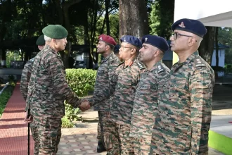 Lt Gen RC Tiwari Shaking Hands with Officers