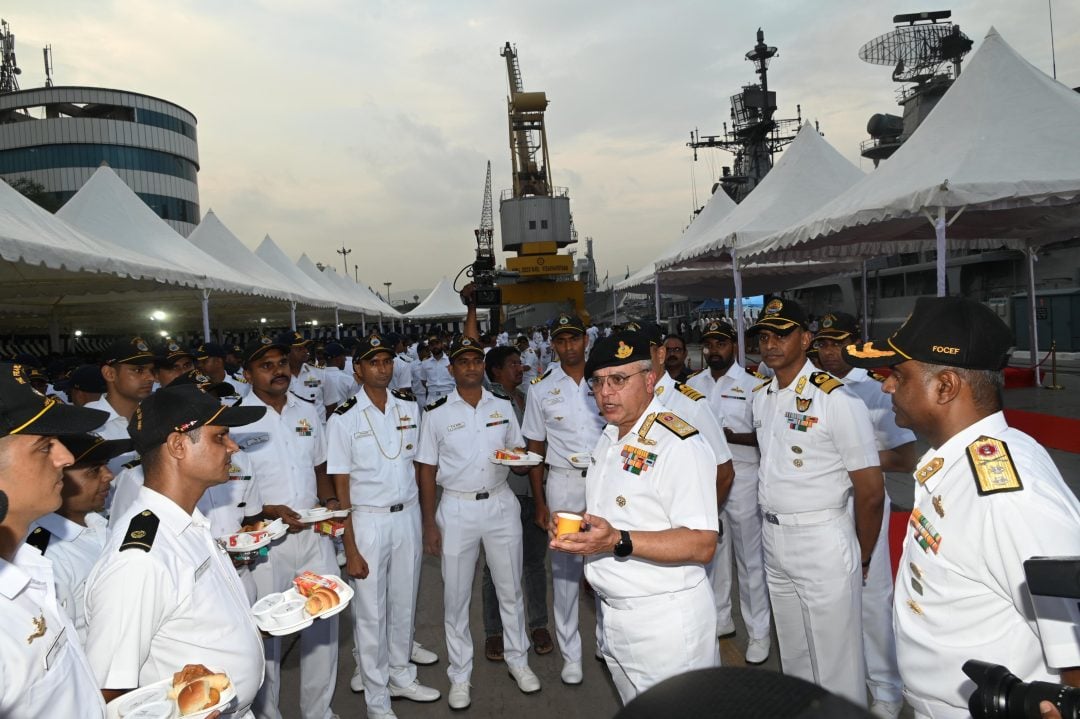 Vice Admiral Rajesh Pendharkar Talking to Other Officers