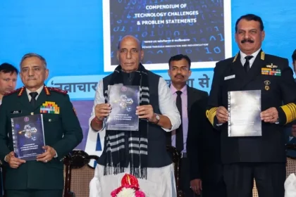 CDS Anil Chauhan Rajnath Singh and Naval Chief DK Tripathi