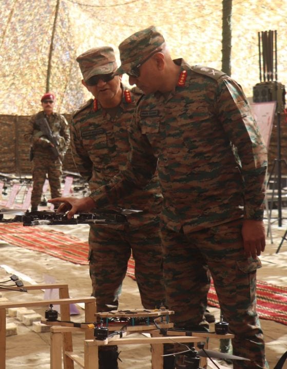 Lt Gen Sharma Holding Drone