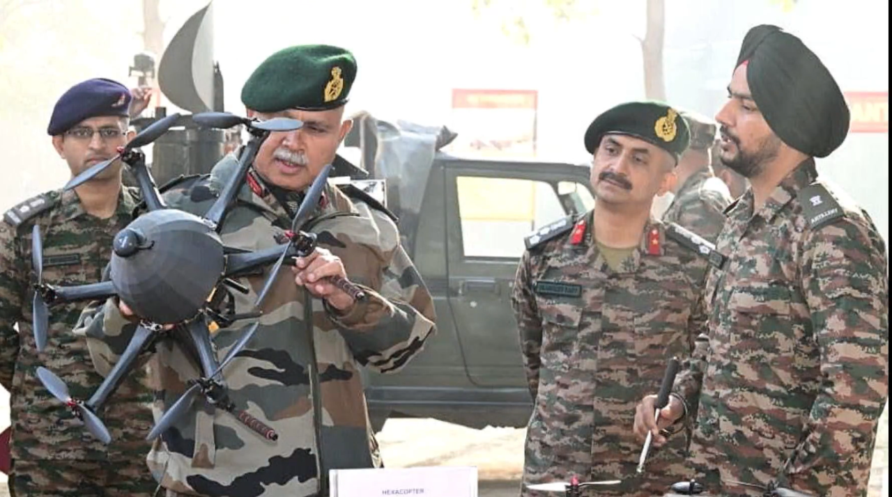 Lt Gen Chandpuria Reviewing Drone