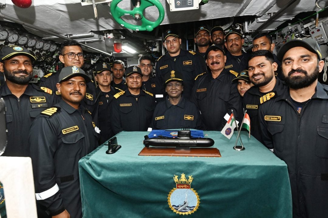 President inside INS Vaghsheer