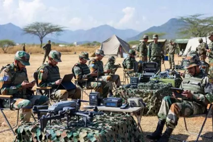 Soldiers Using Mobile and Laptops