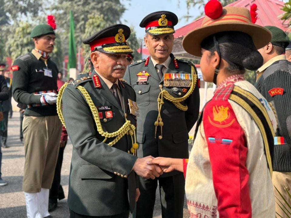 Gen Upendra Dwivedi Shaking Hands with Cadet Priya Kumari