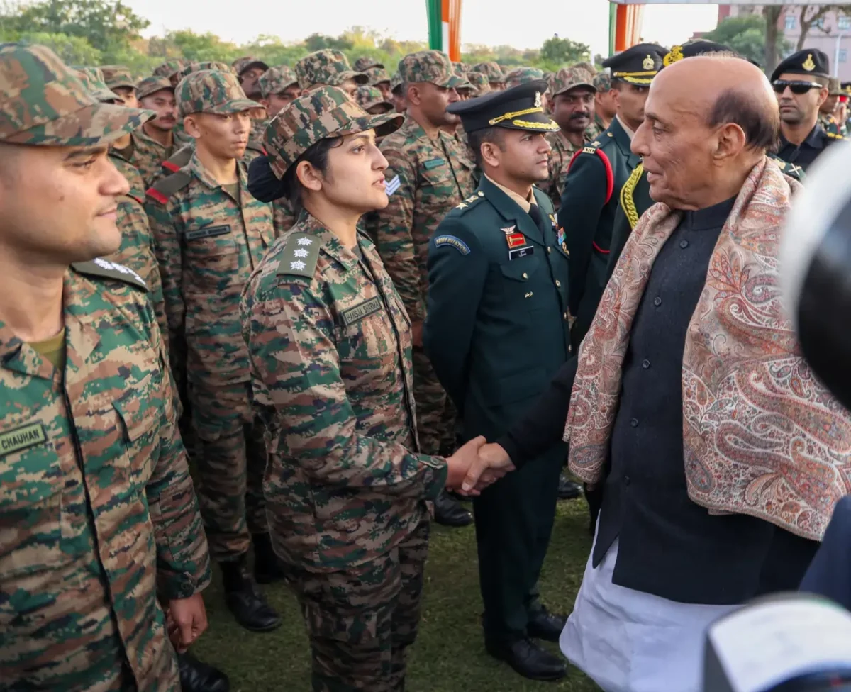 Rajnath Singh Shaking Hands with Officers