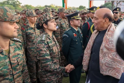 Rajnath Singh Shaking Hands with Officers