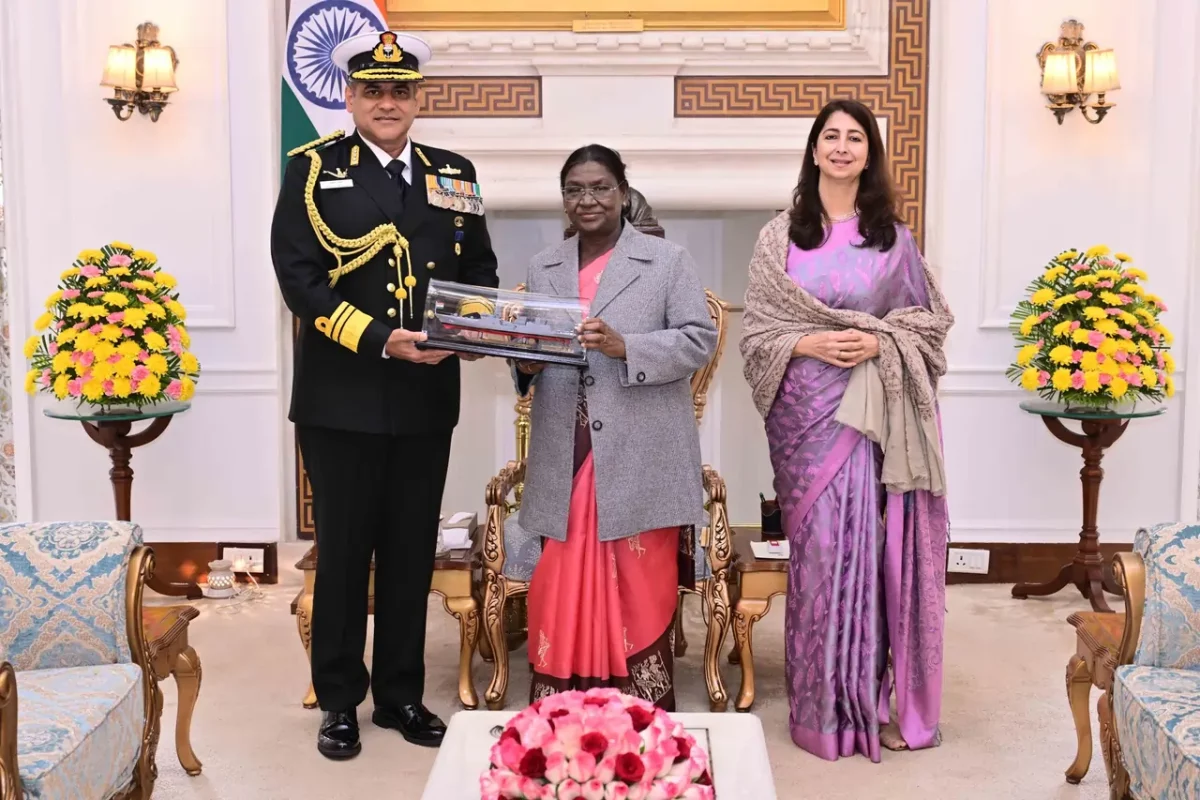 Vice Admiral Sanjay Bhalla and His Wife with President