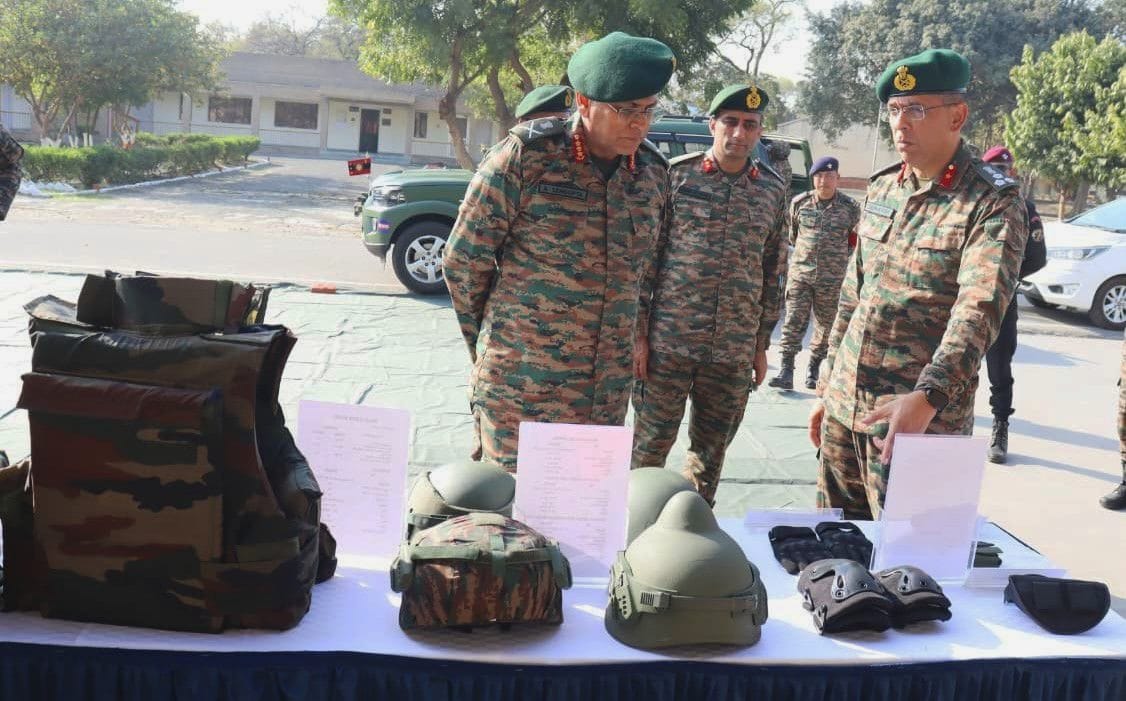 Lt Gen Sengupta Reviewing Equipment