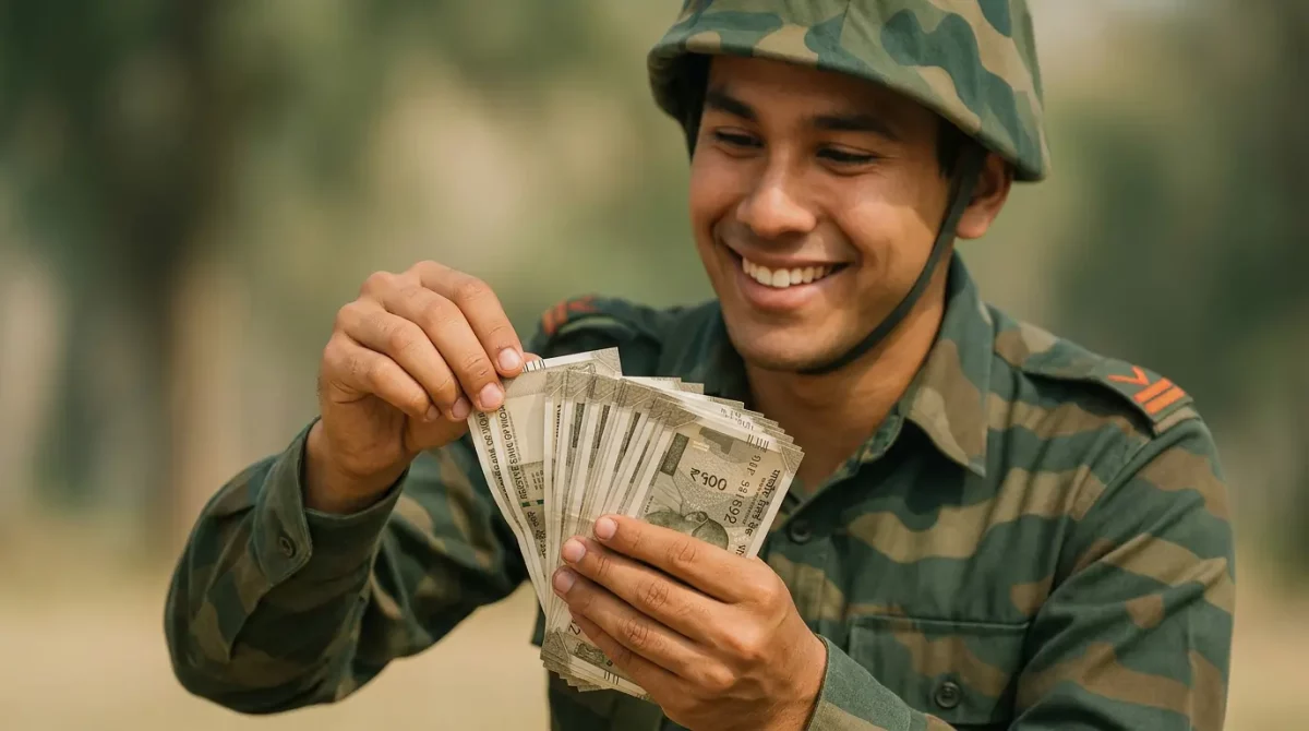 indian army soldier counting money