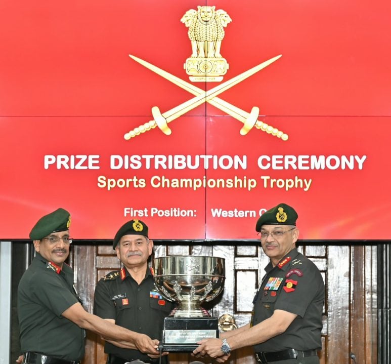 General Upendra Dwivedi Giving Trophy
