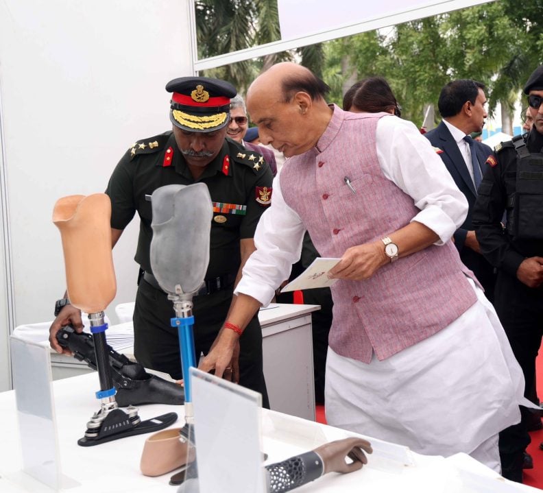 Rajnath Singh Reviewing Equipment