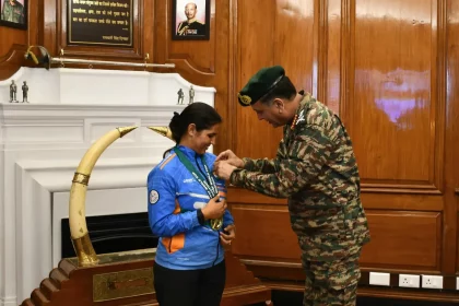 General Dhiraj Seth Felicitates Naib Subedar Neeru Dhanda for Historic ISSF World Cup Gold