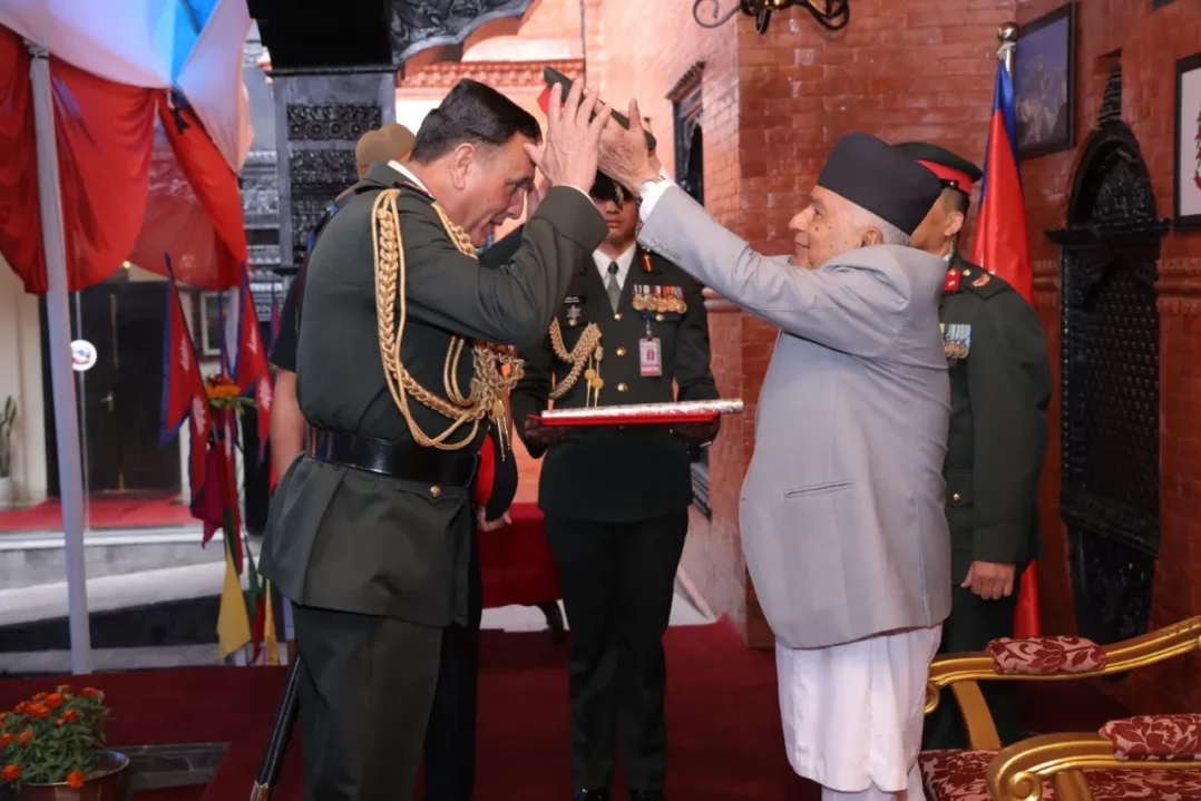 General Dhiraj Seth and President Of Nepal Paudel Giving Cap