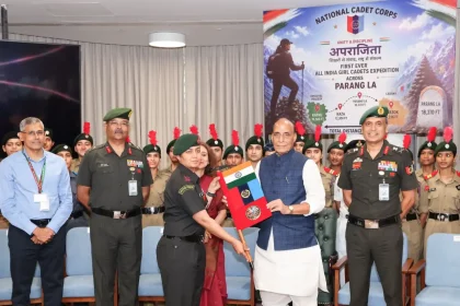 Rajnath Singh with Officers