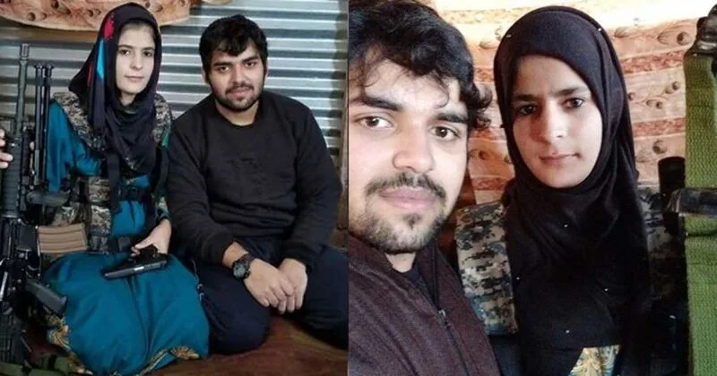 insha jan with a pakistani terrorist of jem group. file photo. 1 1