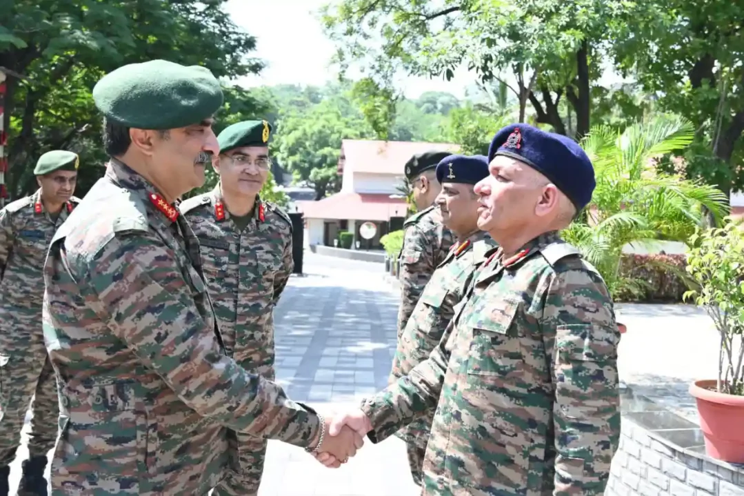 Lt Gen Rajesh Pushkar Shaking Hands with Officer