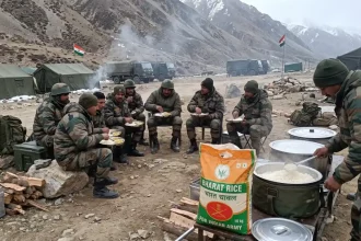 Troops Eating Bharat Rice
